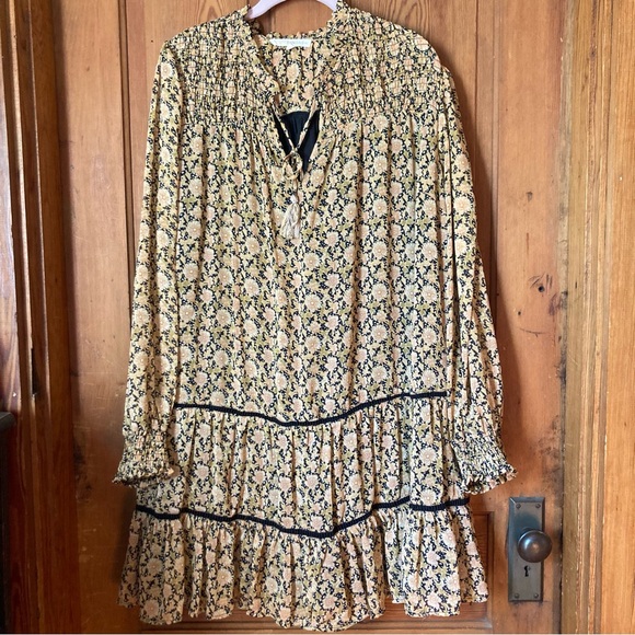 Rewind Black & Golden Oranges Floral Print Flowy LS Dress 1X - Picture 1 of 8